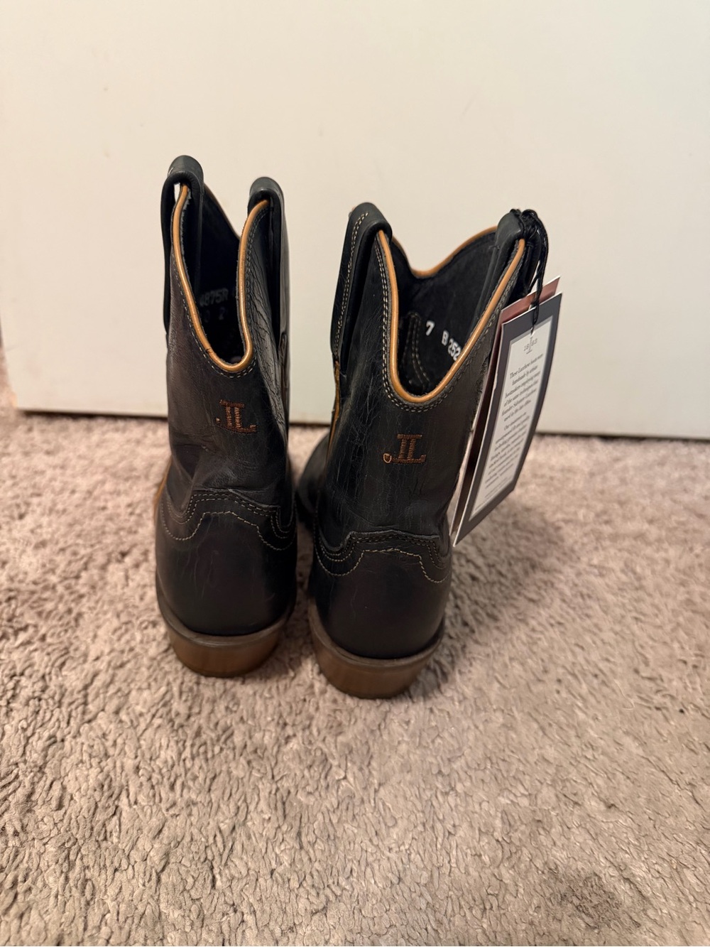 Lucchese Black Leather Cowboy Boots with Tan Accents - Picture 5 of 9